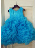 Blue Pleated Organza Ruffled Short Flower Girl Dress